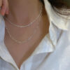 1PCS-Retro-Niche-Accessory-Plain-Chain-Silver-Necklace-Simple-Temperament-Layered-Double-Layered-Collarbone-Chain-Plain