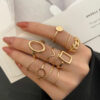 New-Trendy-Gold-Color-Rings-Set-For-Women-Simple-Irregular-Geometric-Oval-Hollow-Out-Opening-Ring