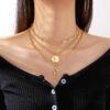 Punk-Love-Coin-Portrait-Snake-Three-Layers-Gold-Ladies-Necklace