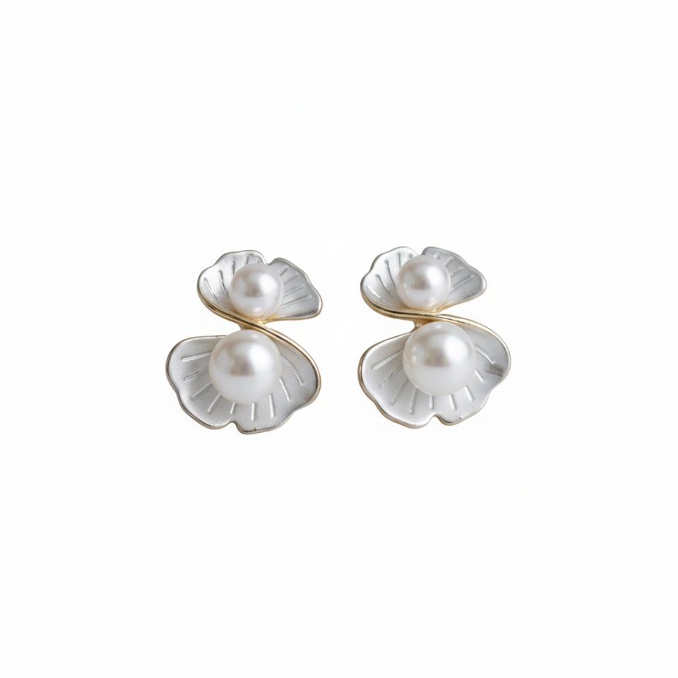 【Sud Earrings】Alloy White Pearl Flower Shaped Earrings, Elegant & Romantic for Fashion Ladies