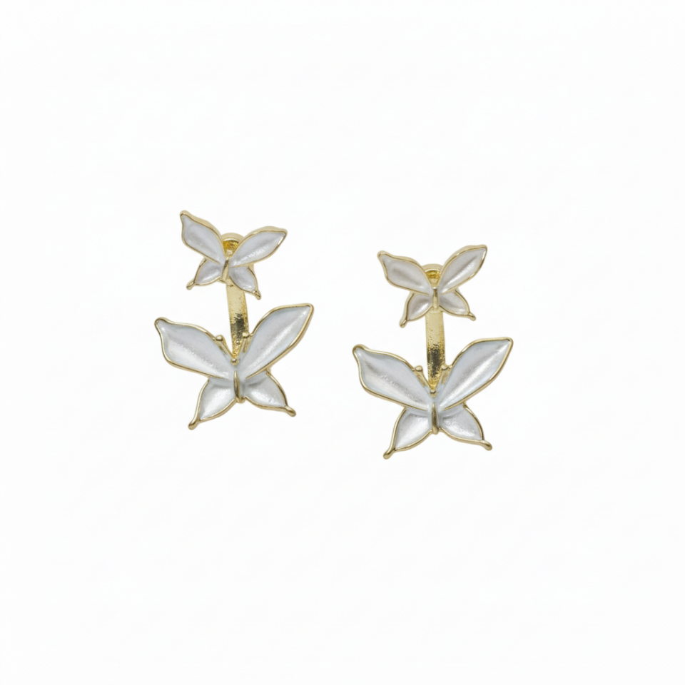 【Stud Earring】White Butterfly Floral Earrings Lightweight Elegant Jewelry for Everyday Wear