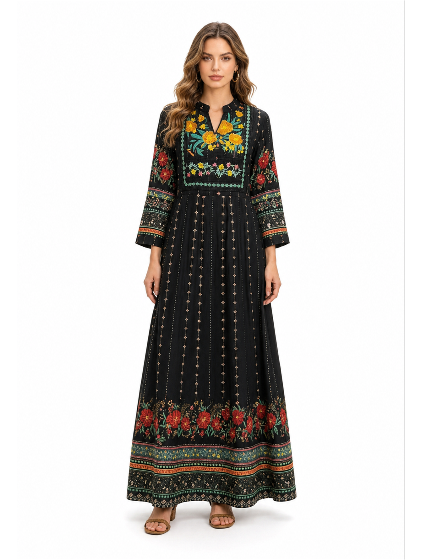 Retro Boho Chic Embroidered Maxi Dress
