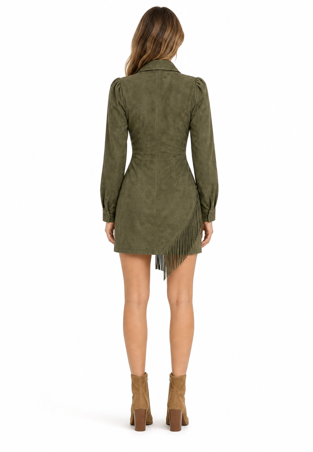 Elegant Western Fringed Dress | Slim Fit Lapel V-Neck